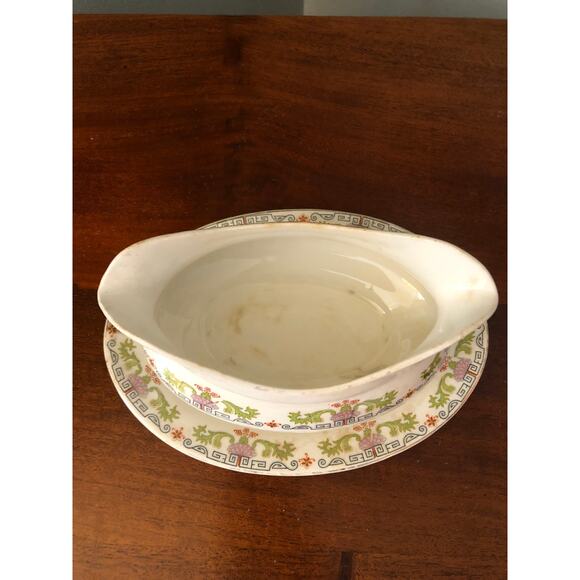 Vintage Edwin Knowles Greek Key Design China Gravy Boat with Underplate - Picture 2 of 5